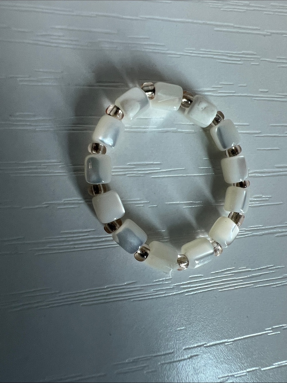 White Beaded Stretch Ring - Women's Fashion Jewelry